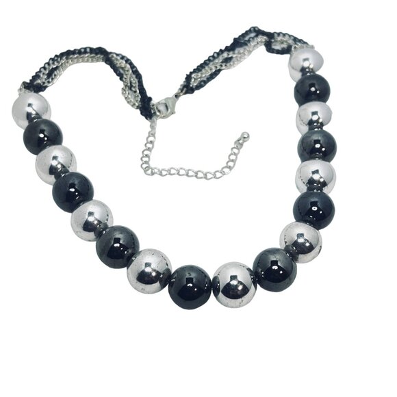 Vintage Chunky Two Tone Silver Balls Necklace (5457) - Picture 7 of 7